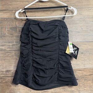 Tropical Escape Black Ruched Swim Top Tank